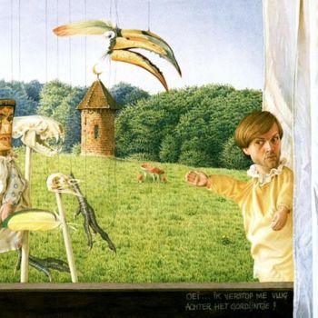Malerei mit dem Titel "Oei... ik verstop m…" von Jan Muës, Original-Kunstwerk, Öl