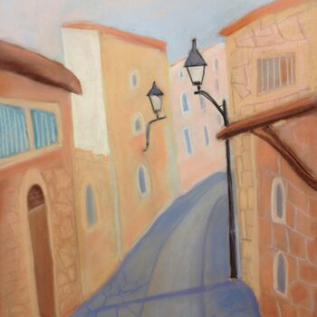 Zeichnungen mit dem Titel "street in Safed 9" von Janna Shulrufer, Original-Kunstwerk, Pastell