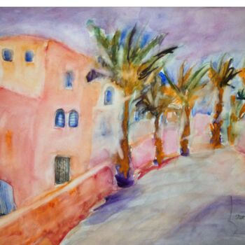 Painting titled "street in Yaffo" by Janna Shulrufer, Original Artwork, Watercolor