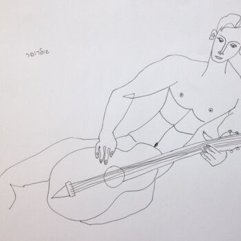 Drawing titled "boy with a guitar" by Janna Shulrufer, Original Artwork, Other