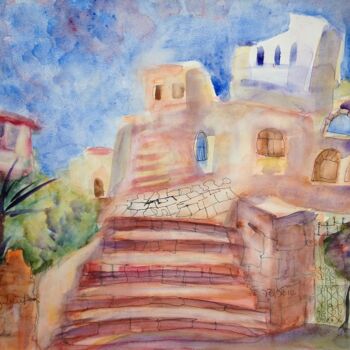 Malerei mit dem Titel "landscape in Safed 1" von Janna Shulrufer, Original-Kunstwerk, Aquarell