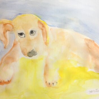 Картина под названием "The Dog" - Janna Shulrufer, Подлинное произведение искусства, Акварель