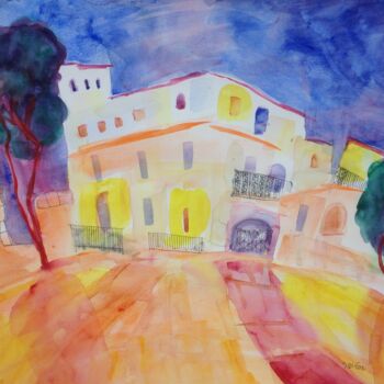 Pintura intitulada "Street in Safed 7" por Janna Shulrufer, Obras de arte originais, Aquarela
