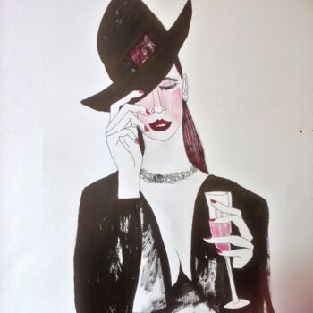 Zeichnungen mit dem Titel "Lady with hat(3)" von Janna Shulrufer, Original-Kunstwerk, Tinte