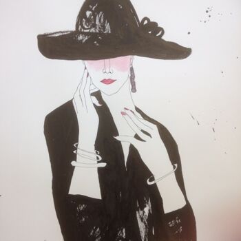 Tekening getiteld "Lady with hat (4)" door Janna Shulrufer, Origineel Kunstwerk, Inkt