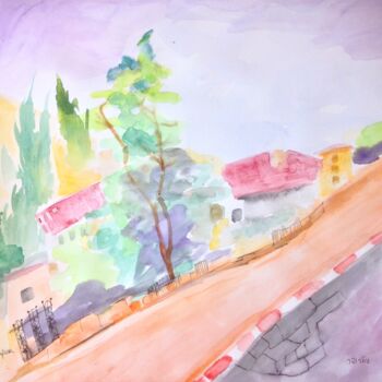 Картина под названием "street in Safed 5" - Janna Shulrufer, Подлинное произведение искусства, Акварель