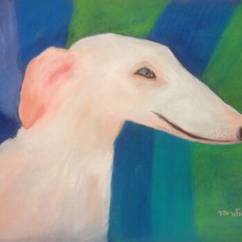 Dibujo titulada "white dog" por Janna Shulrufer, Obra de arte original, Pastel