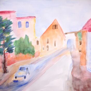 Painting titled "street in Tel-Aviv" by Janna Shulrufer, Original Artwork, Watercolor