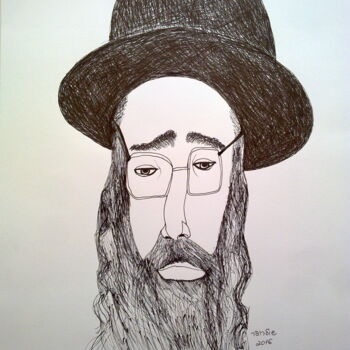 Drawing titled "portrait (hasid1)" by Janna Shulrufer, Original Artwork, Gel pen