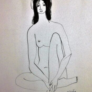 Рисунок под названием "sitting nude" - Janna Shulrufer, Подлинное произведение искусства, Чернила