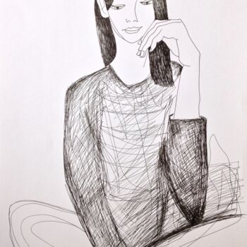 Рисунок под названием "portrait of sitting…" - Janna Shulrufer, Подлинное произведение искусства, Гелевая ручка
