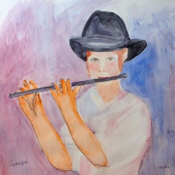 Painting titled "flutist" by Janna Shulrufer, Original Artwork, Watercolor