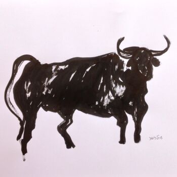 Dessin intitulée "bull#1" par Janna Shulrufer, Œuvre d'art originale, Encre