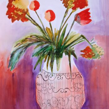Drawing titled "still life with vase" by Janna Shulrufer, Original Artwork, Watercolor
