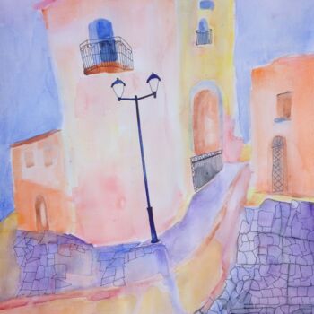Painting titled "street in old Safed…" by Janna Shulrufer, Original Artwork, Watercolor