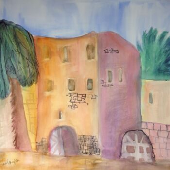 Painting titled "street in Jerusalem…" by Janna Shulrufer, Original Artwork, Watercolor