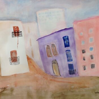 Peinture intitulée "street in tel-Aviv 2" par Janna Shulrufer, Œuvre d'art originale, Aquarelle