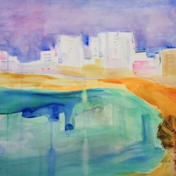 Pittura intitolato "beach in Tel-Aviv 1" da Janna Shulrufer, Opera d'arte originale, Acquarello