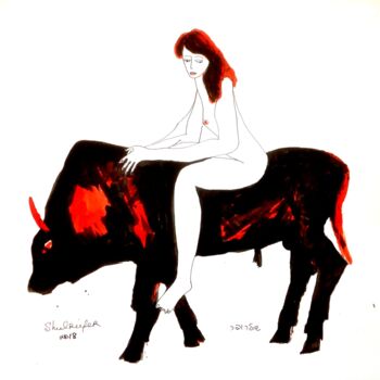 "on the bull" başlıklı Resim Janna Shulrufer tarafından, Orijinal sanat, Mürekkep