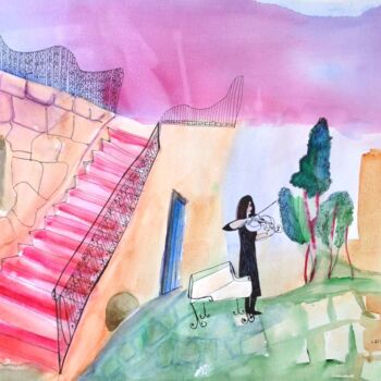 Painting titled "View at Safed" by Janna Shulrufer, Original Artwork, Watercolor