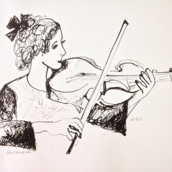 Рисунок под названием "violinist" - Janna Shulrufer, Подлинное произведение искусства, Чернила