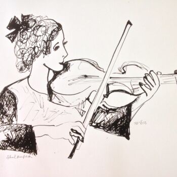 Drawing titled "violinist" by Janna Shulrufer, Original Artwork, Ink