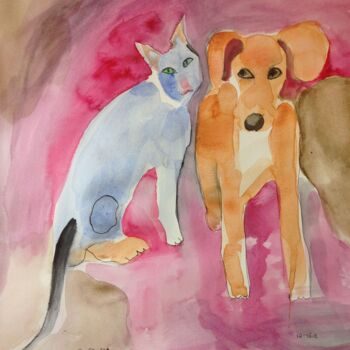 Painting titled "the friends" by Janna Shulrufer, Original Artwork, Watercolor