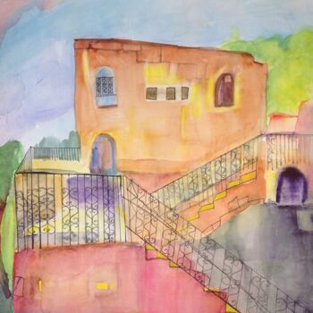 "cityscape Safed" başlıklı Tablo Janna Shulrufer tarafından, Orijinal sanat, Suluboya