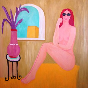 Malerei mit dem Titel "nude with flowers" von Janna Shulrufer, Original-Kunstwerk, Öl