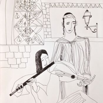 「musicians」というタイトルの描画 Janna Shulruferによって, オリジナルのアートワーク, インク