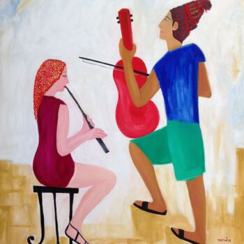 Painting titled "listening to music" by Janna Shulrufer, Original Artwork, Oil