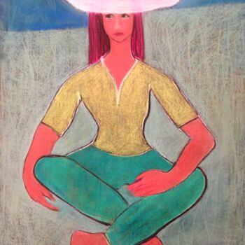 Dibujo titulada "meditation with hat" por Janna Shulrufer, Obra de arte original, Pastel