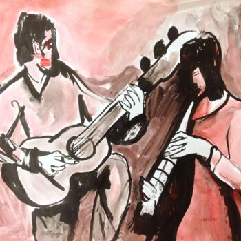 「two musicians」というタイトルの描画 Janna Shulruferによって, オリジナルのアートワーク, インク
