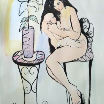 Dessin intitulée "mother & child" par Janna Shulrufer, Œuvre d'art originale, Encre