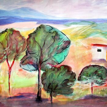 Painting titled "View at Nof-a-Galil" by Janna Shulrufer, Original Artwork, Watercolor