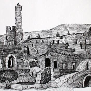 Рисунок под названием "view at citadel of…" - Janna Shulrufer, Подлинное произведение искусства, Чернила