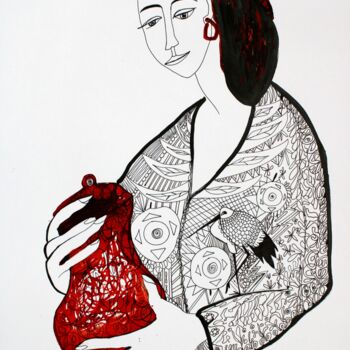 Dessin intitulée "woman with vase" par Janna Shulrufer, Œuvre d'art originale, Encre