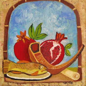 Painting titled "still life with fis…" by Janna Shulrufer, Original Artwork, Oil