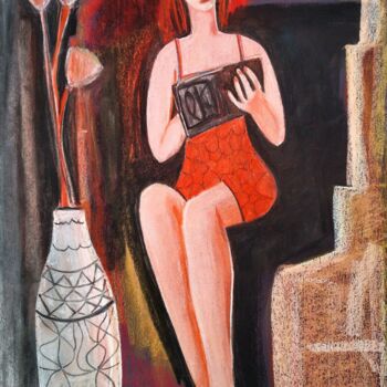Malerei mit dem Titel "A Lady reading" von Janna Shulrufer, Original-Kunstwerk, Pastell