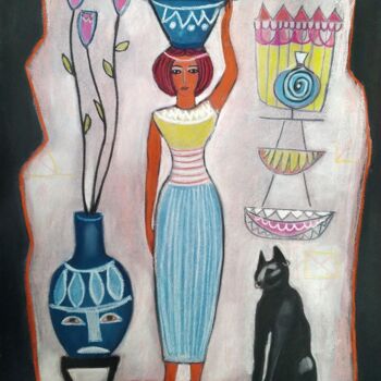 Dessin intitulée "Ancient Egypt 4" par Janna Shulrufer, Œuvre d'art originale, Pastel