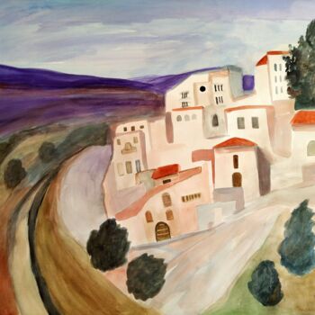 Painting titled "Landscape in Tzfat" by Janna Shulrufer, Original Artwork, Watercolor