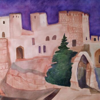 Painting titled "view at the old cit…" by Janna Shulrufer, Original Artwork, Watercolor