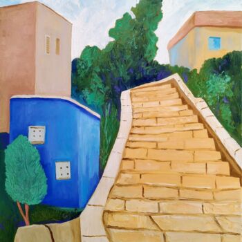 Painting titled "Cityscape Tzfat" by Janna Shulrufer, Original Artwork, Oil