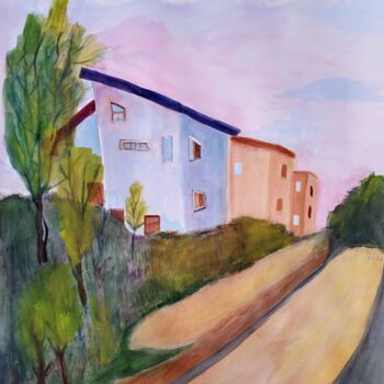 Painting titled "Street in Tzfat" by Janna Shulrufer, Original Artwork, Watercolor