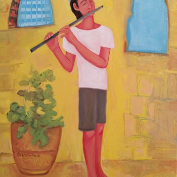 Peinture intitulée "Young musician" par Janna Shulrufer, Œuvre d'art originale, Huile