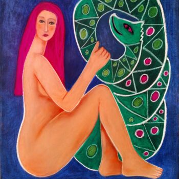 Zeichnungen mit dem Titel "Eve and Serpent" von Janna Shulrufer, Original-Kunstwerk, Pastell