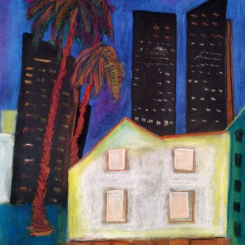 Desenho intitulada "Tel-Aviv at night" por Janna Shulrufer, Obras de arte originais, Pastel