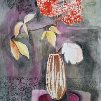 Painting titled "still life with flo…" by Janna Shulrufer, Original Artwork, Watercolor