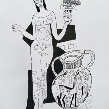 Drawing titled "Queen Esther" by Janna Shulrufer, Original Artwork, Ink