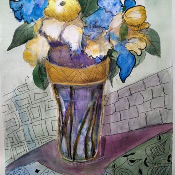 Malerei mit dem Titel "flores" von Janna Shulrufer, Original-Kunstwerk, Aquarell